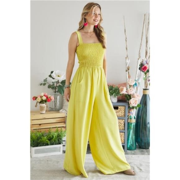 ✨NWT ADORA Smocking Top Wide Leg Jumpsuit - Picture 1 of 3